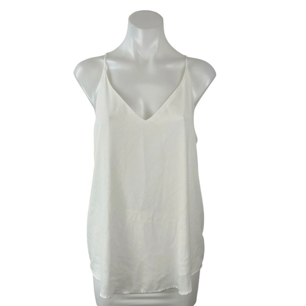 Evera B Womens White Satin V Neck Sleeveless Minimalist Cami Camisole Tank Top M
